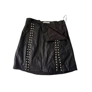By Egreis Womens Black Luna Faux Leather Pearl Embellished A-Line Skirt Large